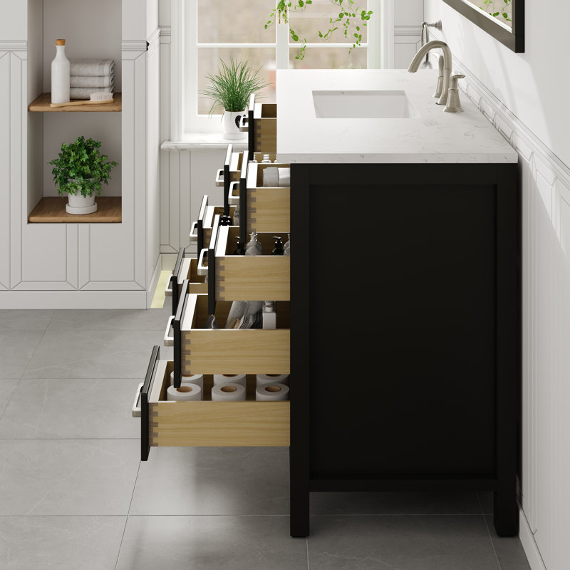 Minnich 42"W X 22"D Espresso Bathroom Vanity With White Carrara Quartz Countertop And Undermount Porcelain Sink