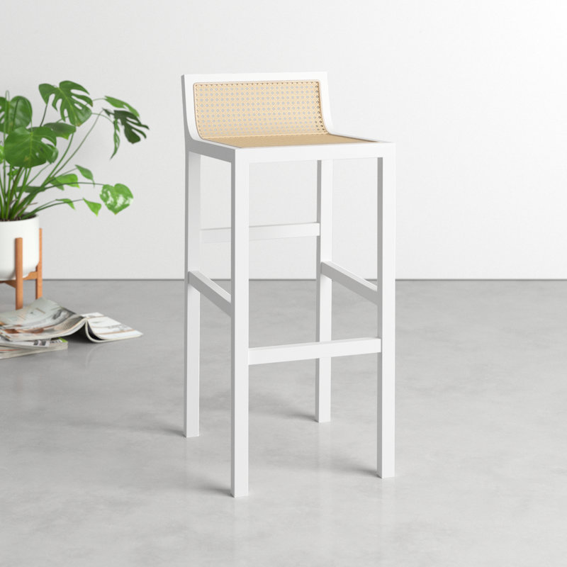 McCarthy Solid Wood Counter Stool, White/Natural, Counter Stool(25.59” Seat Height)