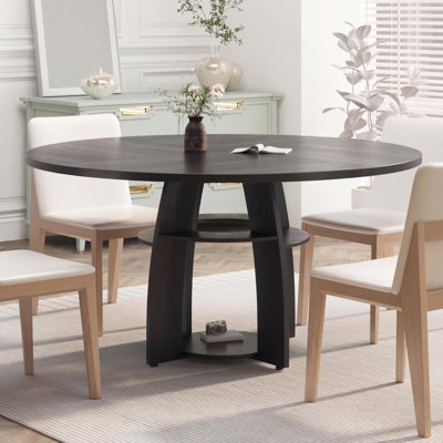 Table de salle à manger ronde de 47 pouces avec étagère de rangement, table de cuisine circulaire moderne pour 4 à 6 personnes, table de salle à manger en bois avec pieds réglables et surface facile à nettoyer