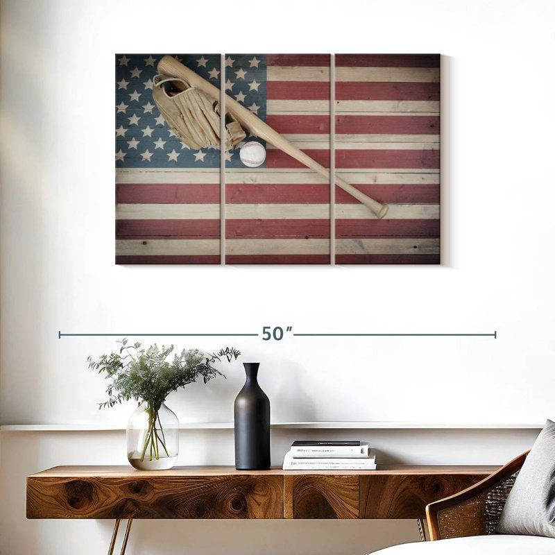 Sireci Baseball On American Flag, 24" H x 38" W