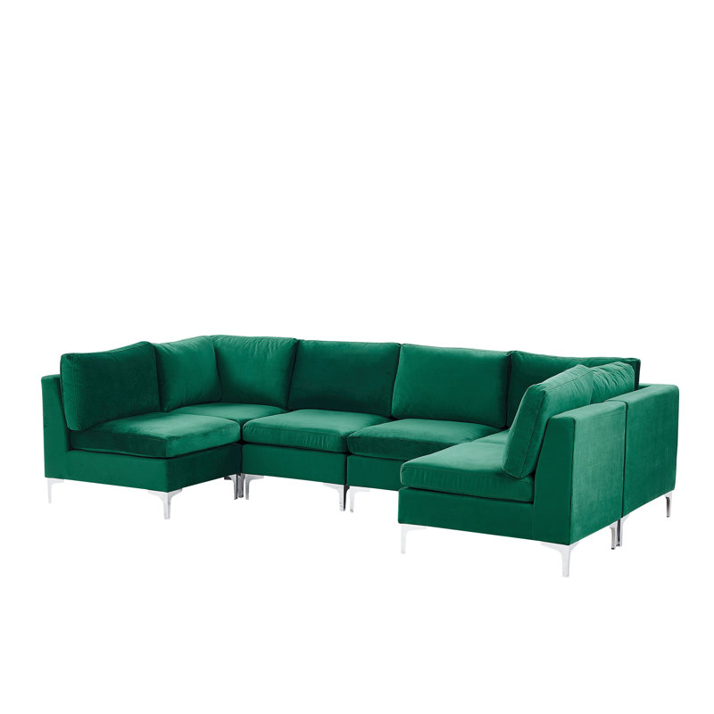 Tonia 6 Seater Velvet Large Corner Sofa , Green