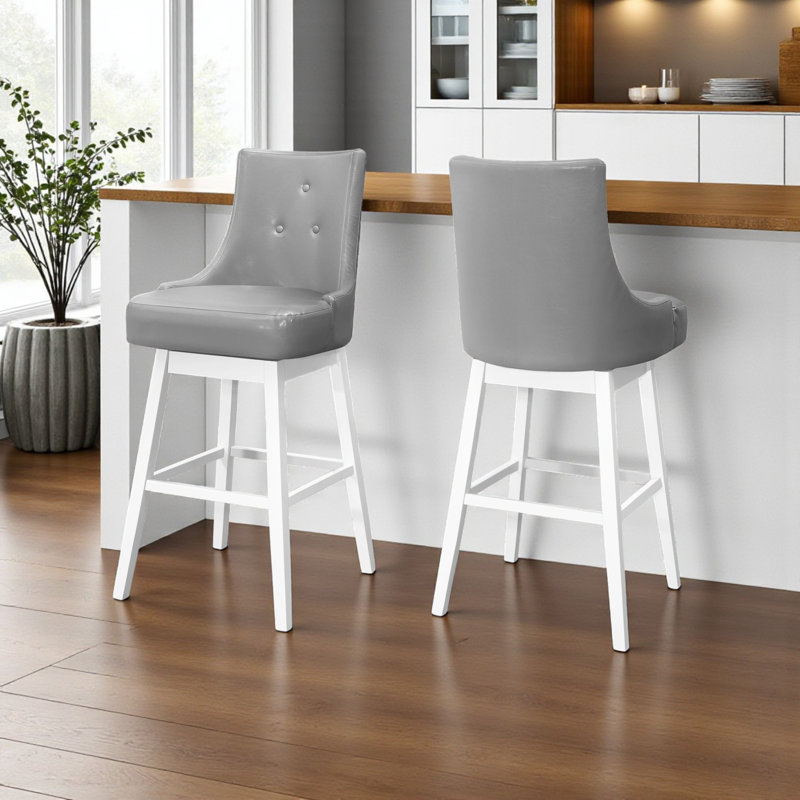 Tabouret de bar à quatre pieds blanc et gris Walter (ensemble de 2), H 45,23 po x l 20,3 po x P 19,6 po