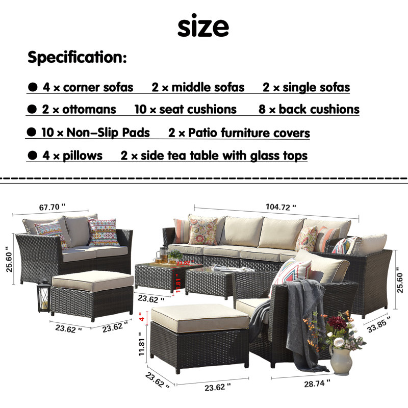 Wicker 8 - Person Modular Patio Conversation Set with Cushions, Beige