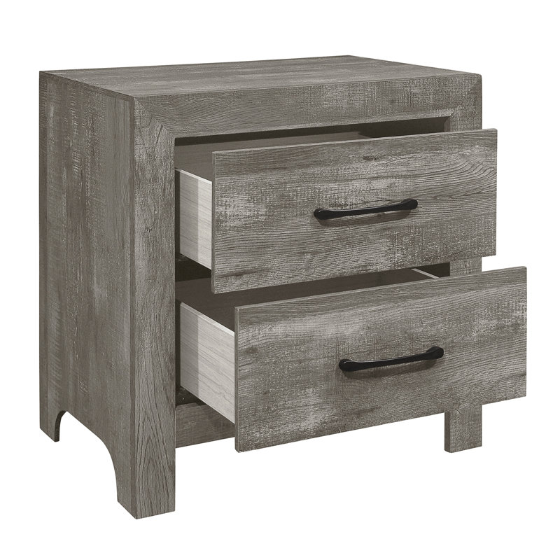 Table de chevet rustique grise avec 2 tiroirs de rangement, meubles de chambre à coucher, tiroir à lignes modernes en rustique, élément d'ameublement, joints