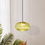 Luminaire suspendu en verre vert à 1 lumière DEL