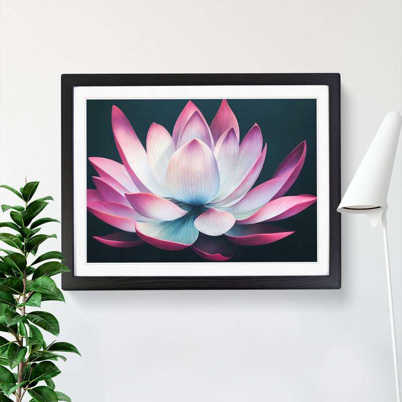 Excellent Lotus Flower 1 Piece Single Picture Frame Wall Art, 46cm H x 64cm W x 2cm D, Black