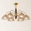 Pied de lampe vintage de style français en bois massif et fer, avec abat-jour en verre-134449673