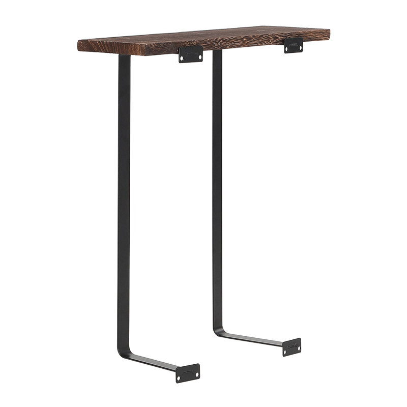 Modern Black Metal Wall-Mounted Towel Rack with Brown Wooden Shelf