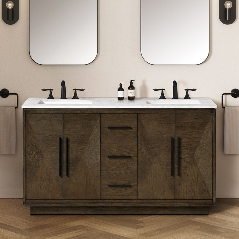 OVE Decors Hale 60 In. Double Sink Freestanding Aged Oak Bathroom Vanity With Engineered Marble Top, 60"
