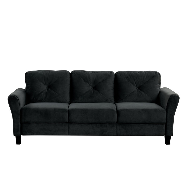 Hrannar Velvet Upholstered 3-Seater Sofa with Back Cushions, Noir