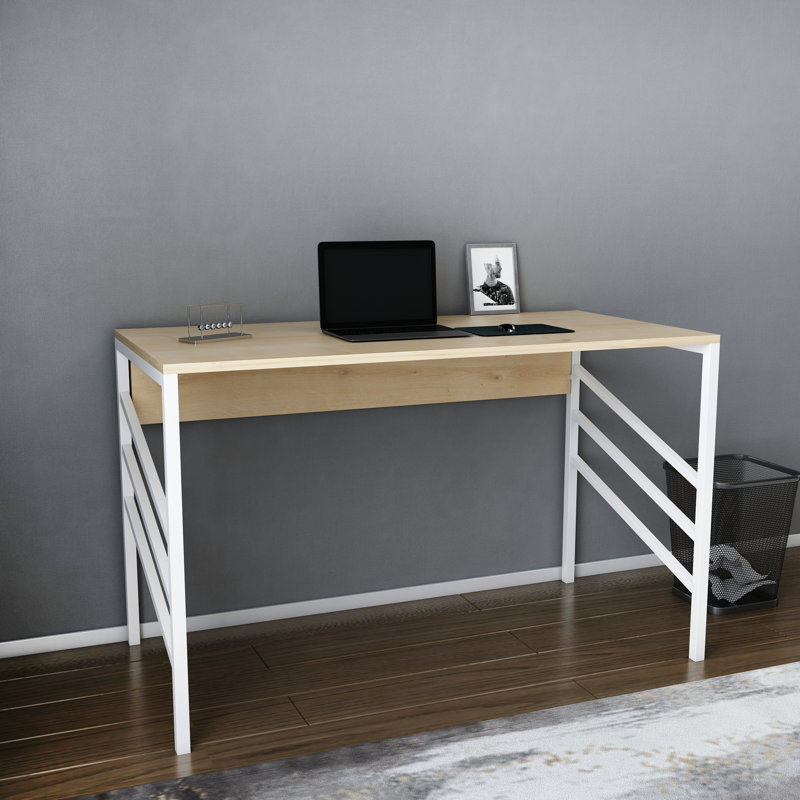 Metal Base Writing Desk, Brown/White