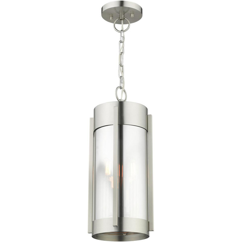 2-Light Outdoor Pendant Lantern with Smoke Glass Shade, Brushed Nickel