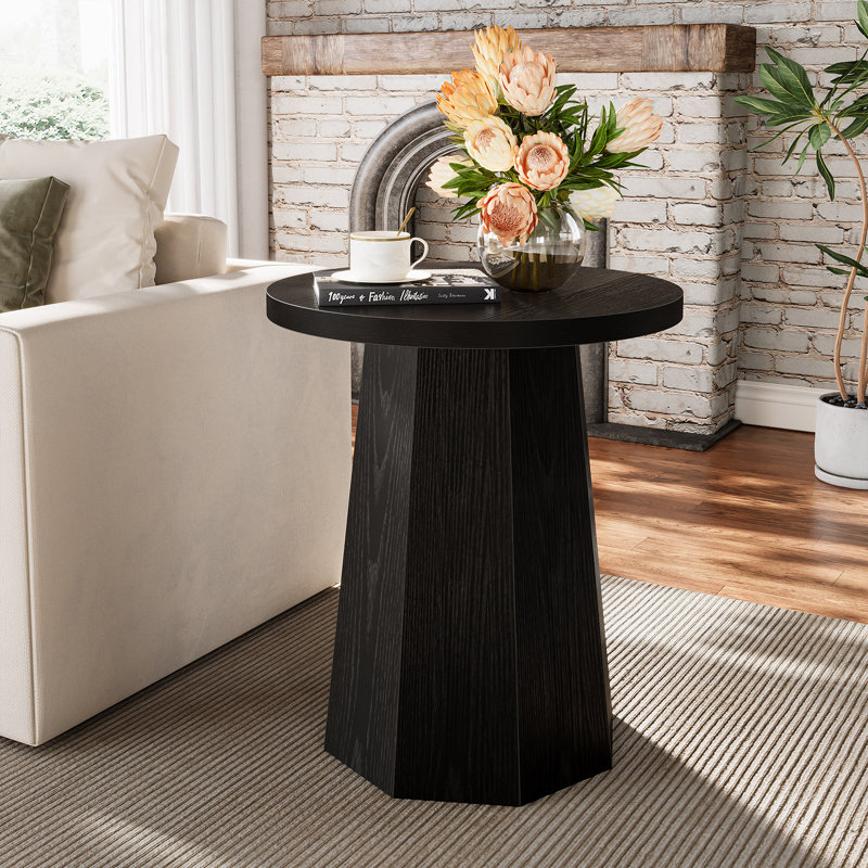 Table de bout ronde simple de style campagnard, Noir