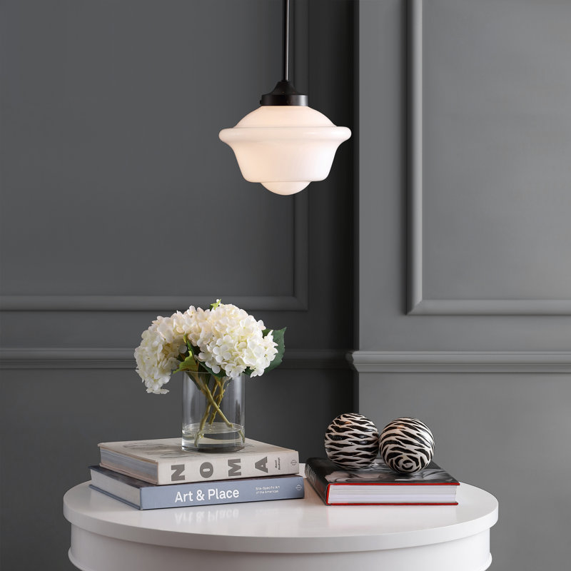 Luminaire suspendu simple à 1 lumière Gallucci, Bronze huilé, Blanc, H 11 po x l 9,5 po x P 9,5 po
