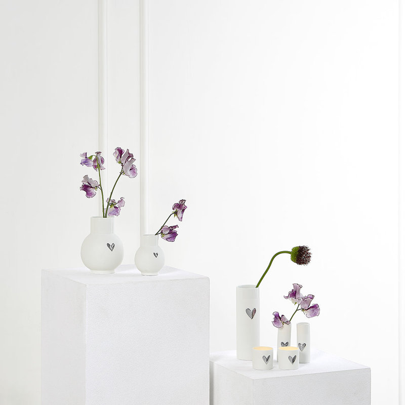 Love Heart Ball Vase -  Heart, White/Silver