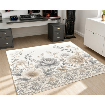 Tapis de style vintage, motif floral rose beige, élégant, résistant, lavable à la machine et antidérapant, décoration intérieure artistique pour salon, chambre, entrée, cuisine, balcon, appartement