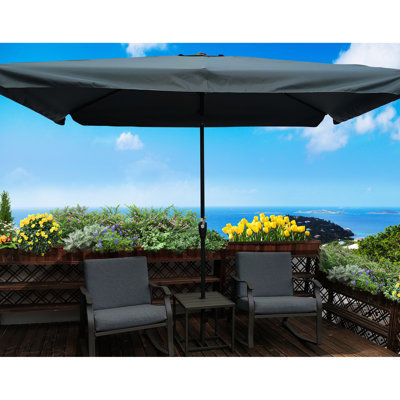 Parasol d'extérieur jardin 10 x 6,5 pi - Auvent, imperméable, rectangulaire à mât noir, système Easy Crank