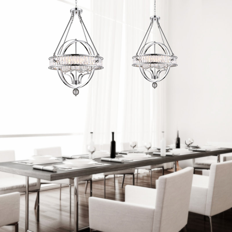 Lustre moderne 20 po en chrome pour salle à manger, salon, vestibule - compatible avec 4 lumières DEL avec culot E12