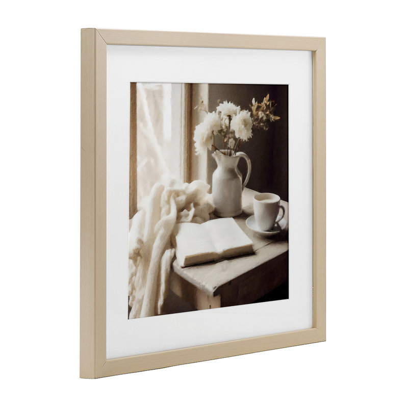 «Neutral Morning Coffee», reproduction sous verre encadrée, design par Riley B, H 13 po x l 13 po, Cadre de récolte en pin