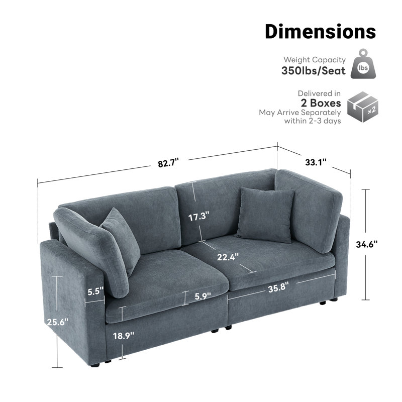 Canapé modulaire surdimensionné à 82 places l 82,7 po, Gris chenille
