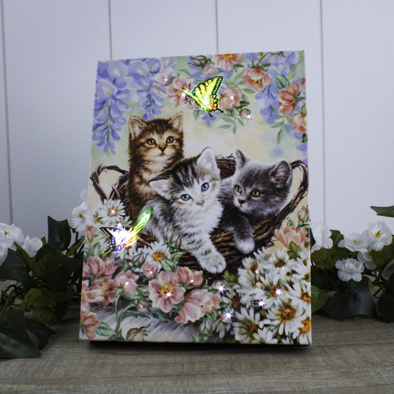 Ahvianna - Kittens in the Garden 8x6 Mini Lighted Easel Back Canvas