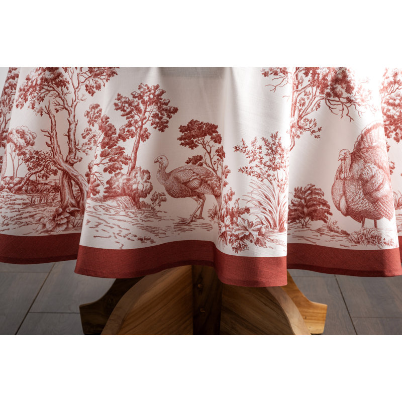 Floral 100% Cotton Round Christmas Tablecloth, 63" x 63", Red