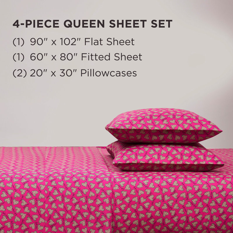Juicy Couture Printed Microfiber Sheet Set, Leopard Heart, Queen