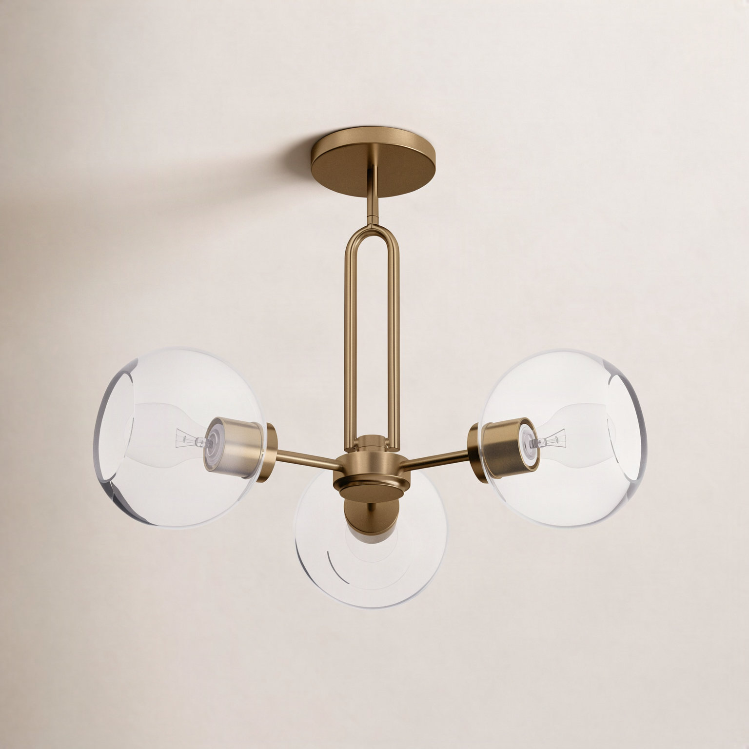 Herma 22" 3-Light Semi Flush Mount, Satin Brass