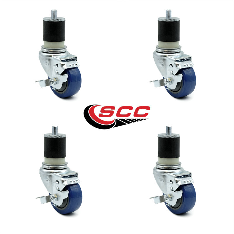 Polyurethane Expanding Caster with Brake, Blue