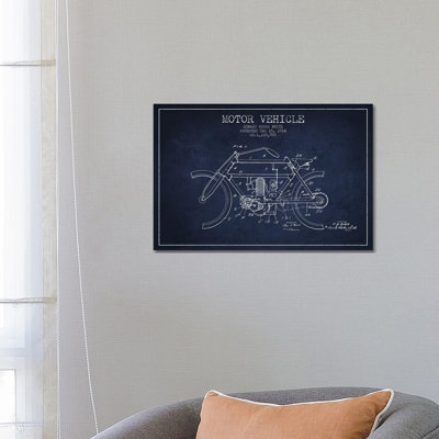 Edward Y. White Motor Vehicle Patent Sketch (Navy Blue) by Aged Pixel - Wrapped Canvas Gallery-Wrapped Canvas Giclée