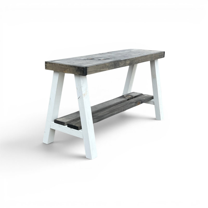 Banc de rangement en bois massif Minoo, Gris / blanc