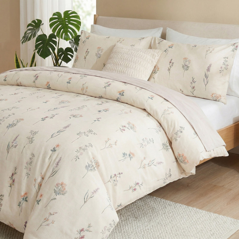 Ensemble d'édredon en coton pour grand lit Ensembles d'édredon à motif floral mignon 3 pièces Ensembles d'édredon à imprimé de jardin chic Édredon botanique réversible doux (floral, grand)