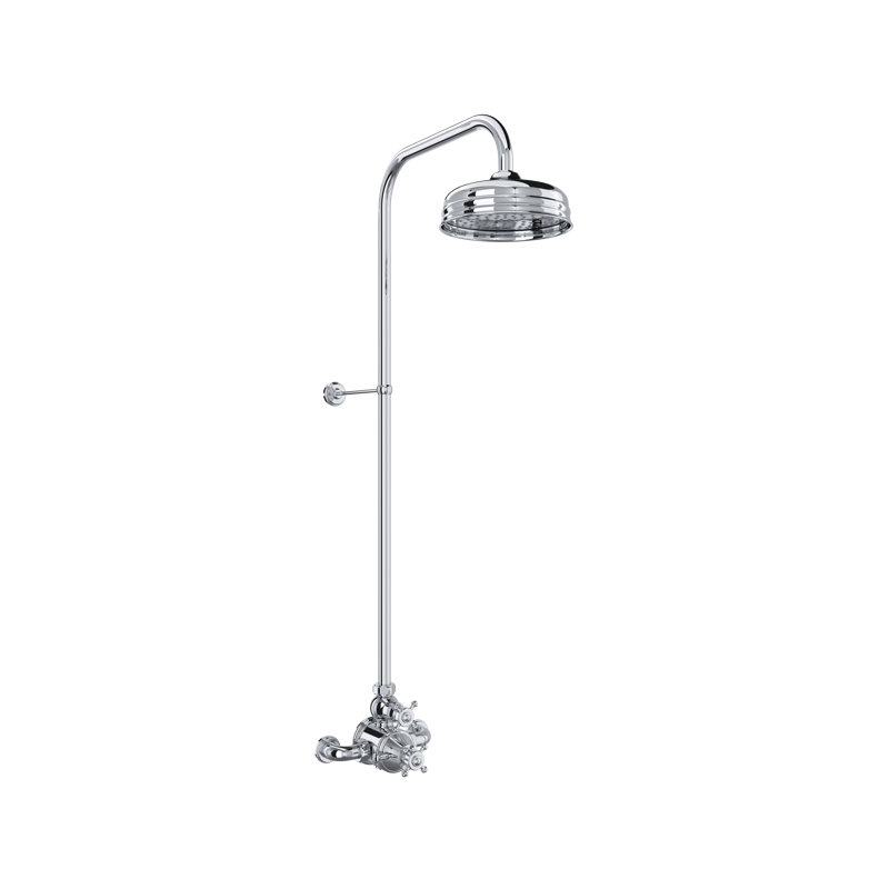 Georgian Era 3/4" Exposed Wall Mount Thermostatic Shower System, Cross Handle, Polished Chrome