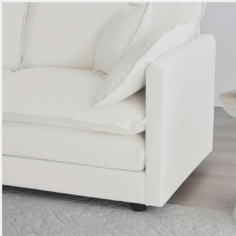 Canapé modulaire modulaire pour le salon, canapé en U convertible 4 places avec 1 repose-pieds, chenille blanche
