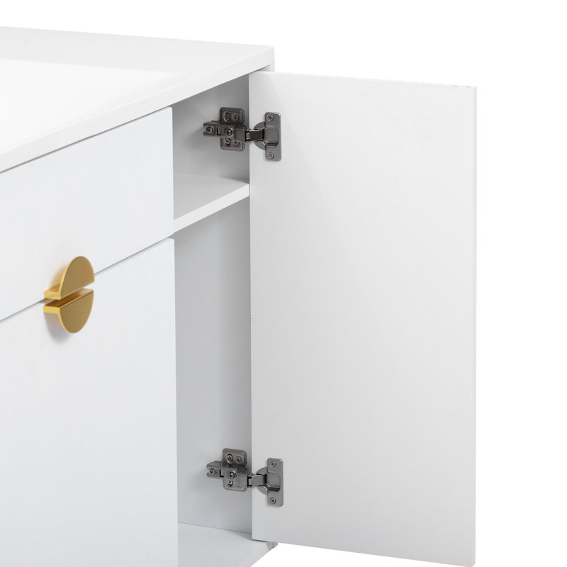 Meuble-lavabo de salle de bain moderne de 36 po, lavabo en résine, grand abattant, rangement, surface lisse, meuble-lavabo contemporain compatible avec robinet de 8 po, porte spacieuse, trou de déversement en surface