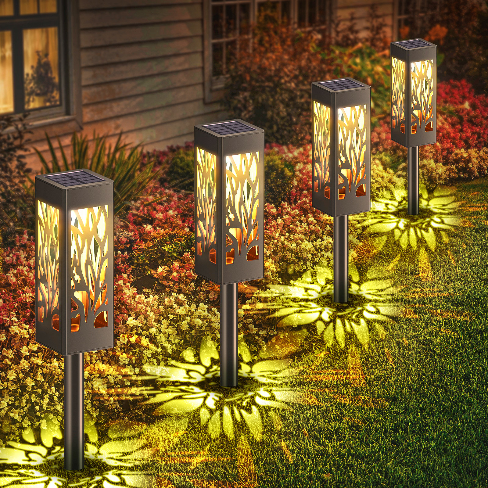 Solar Deck Lights Outdoor, WdtPro 4 Pack Fence Solar Outdoor Lights Waterproof Solar Step Lights, Warm White/Color Changing Outdoor Lights Solar Power