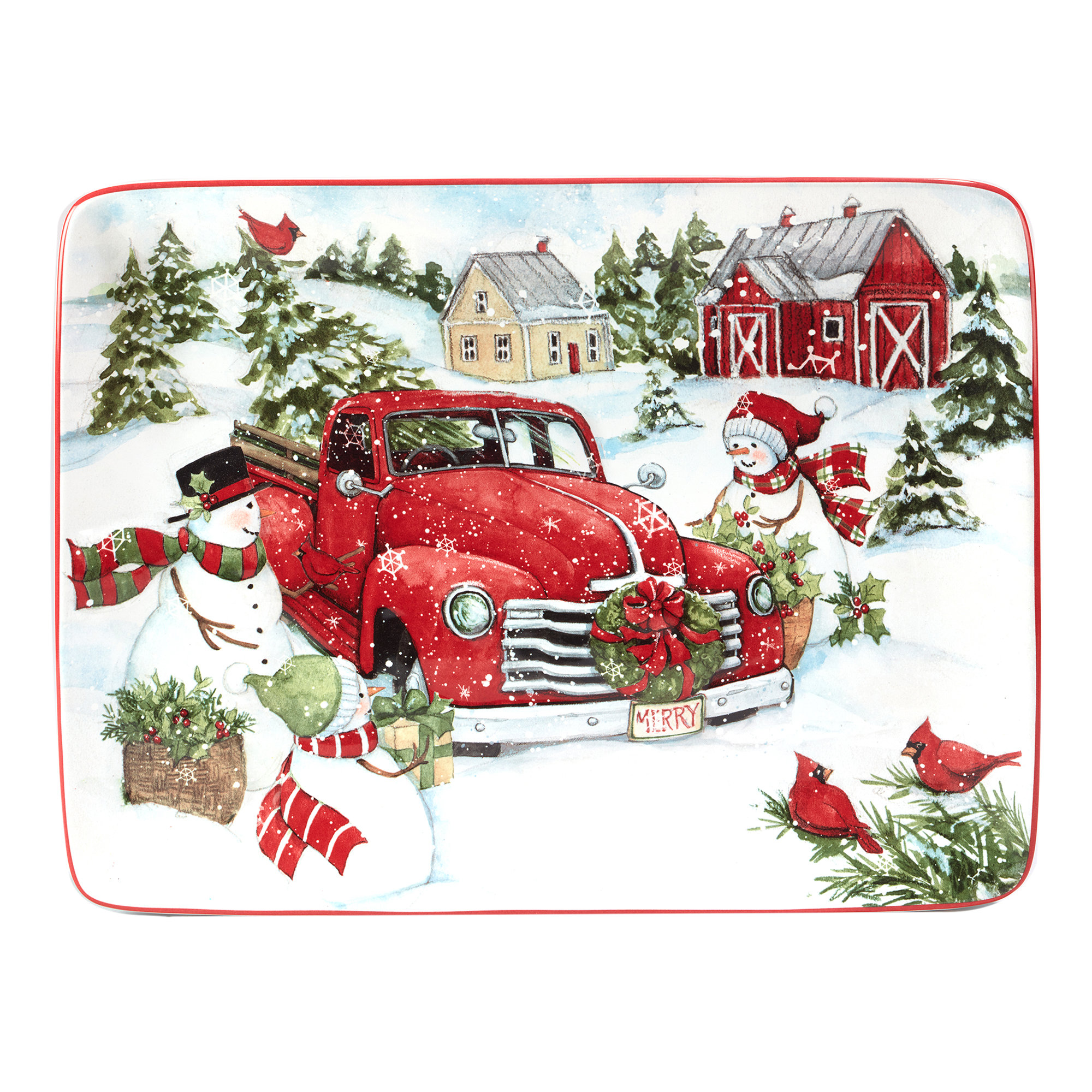 Certified International Red Truck Christmas Rectangular Platter | Wayfair