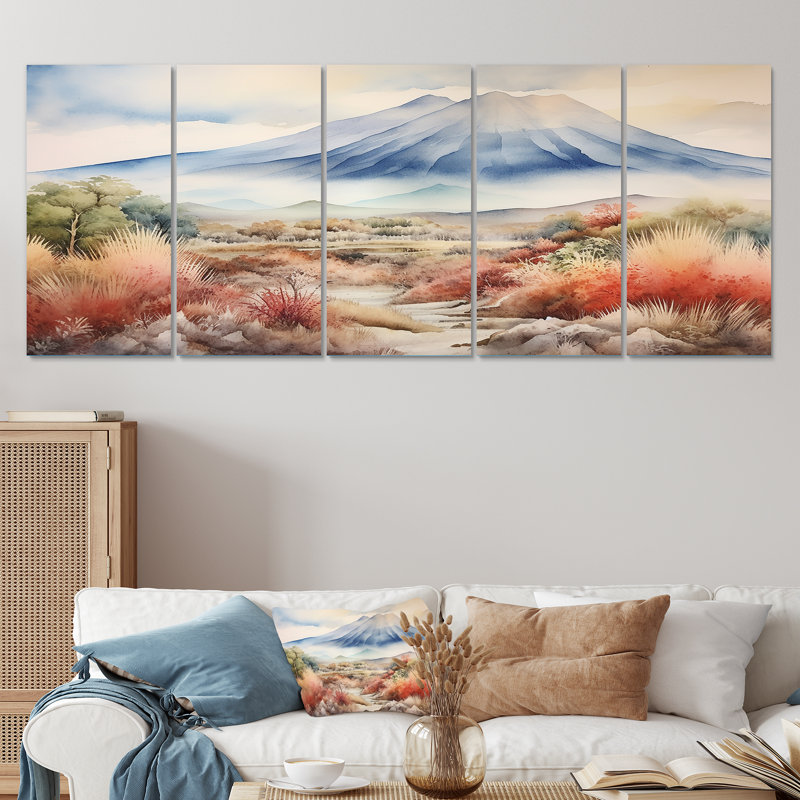 Art mural majestueux, Indonésie, 5 pièces, H 32 po x l 80 po