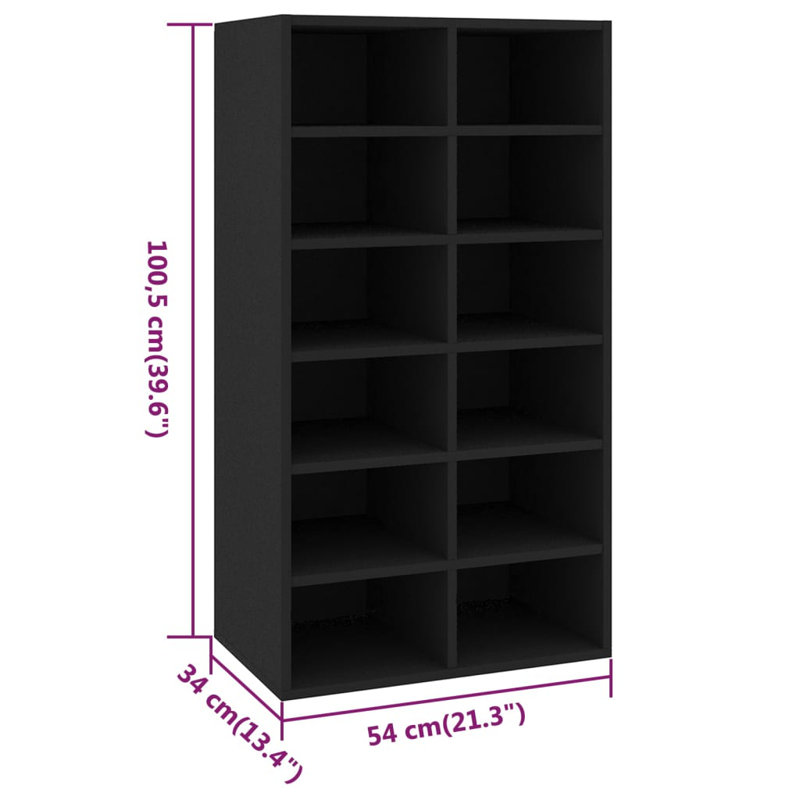 12 Pair Shoe Rack, Black