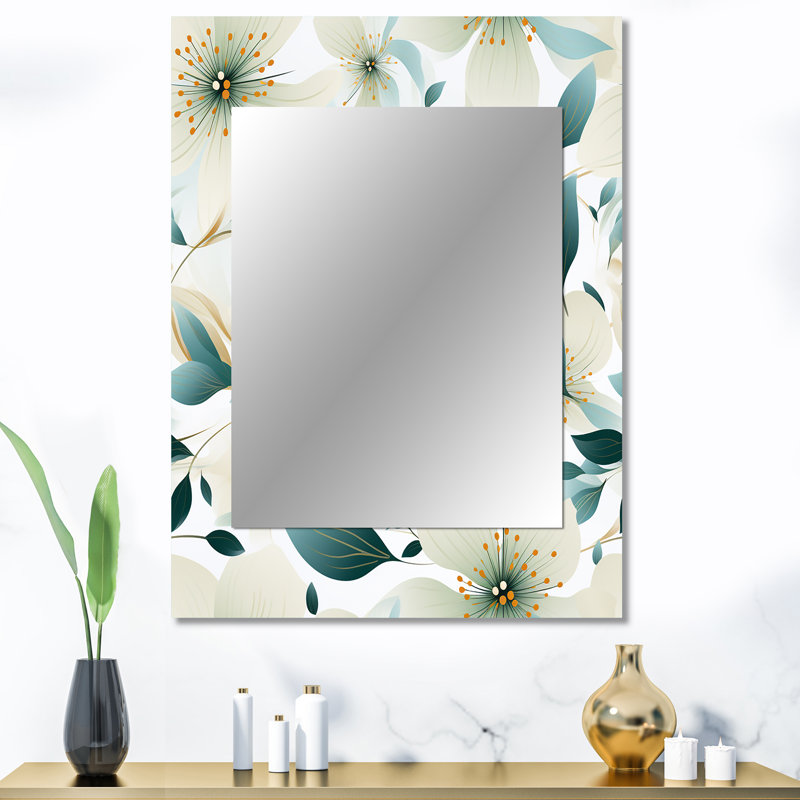 Motif floral bleu sarcelle et ivoire Afza Elegance, 40 po x 30 po