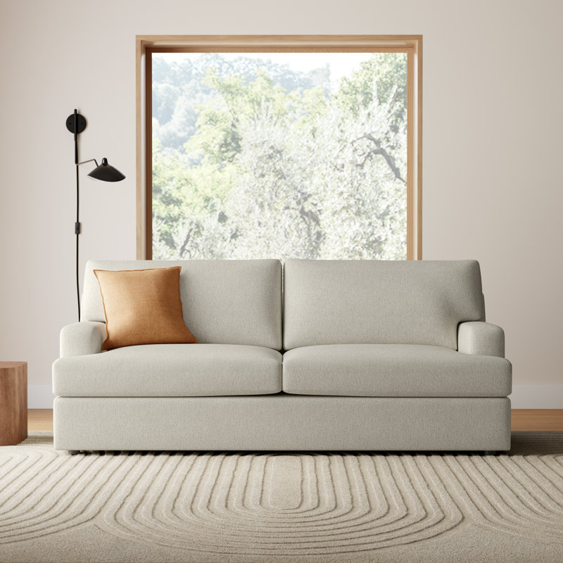 Cleo 84" Upholstered Custom Sleeper Sofa, Ticket Ash Heathered Basketweave