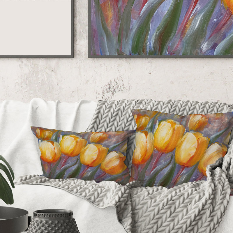 Yellow Blooming Tulips - Traditional Printed Pillow, 18" x 18"