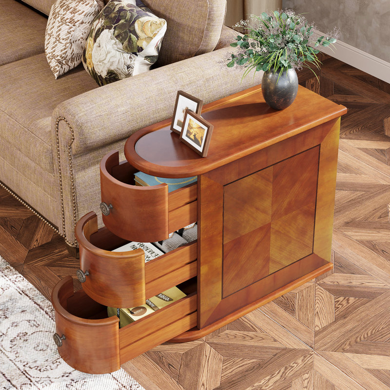 Table de bout vintage avec 3 tiroirs, table de chevet en bois, aucun assemblage requis