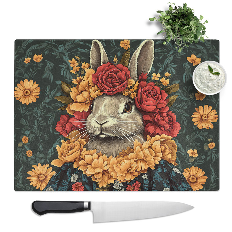 Rabbit Composition  Glass Chopping Board