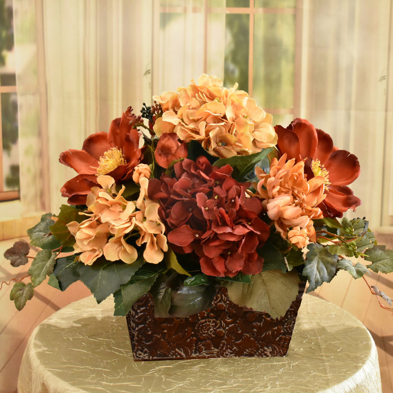 Faux Silk Hydrangea Arrangement in Planter