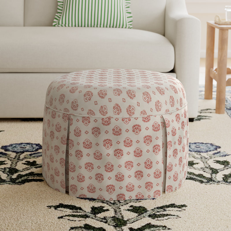 Manders Upholstered Ottoman, All Block Floral Dusty Red