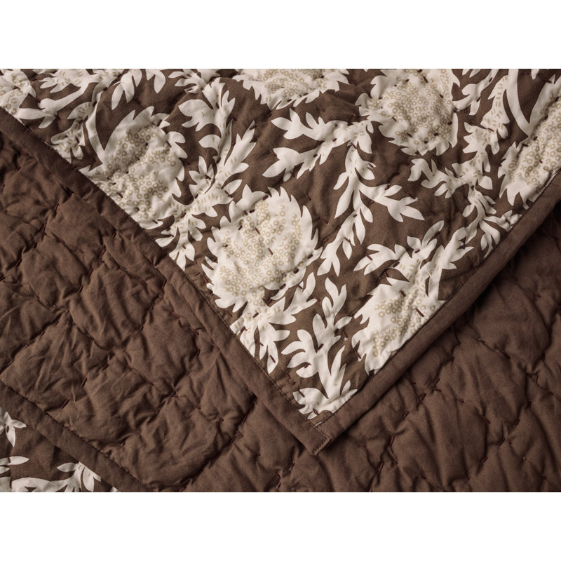 Robles Handstitched Organic 100% Cotton Percale Quilt, King Quilt, Fawn w/Juniper