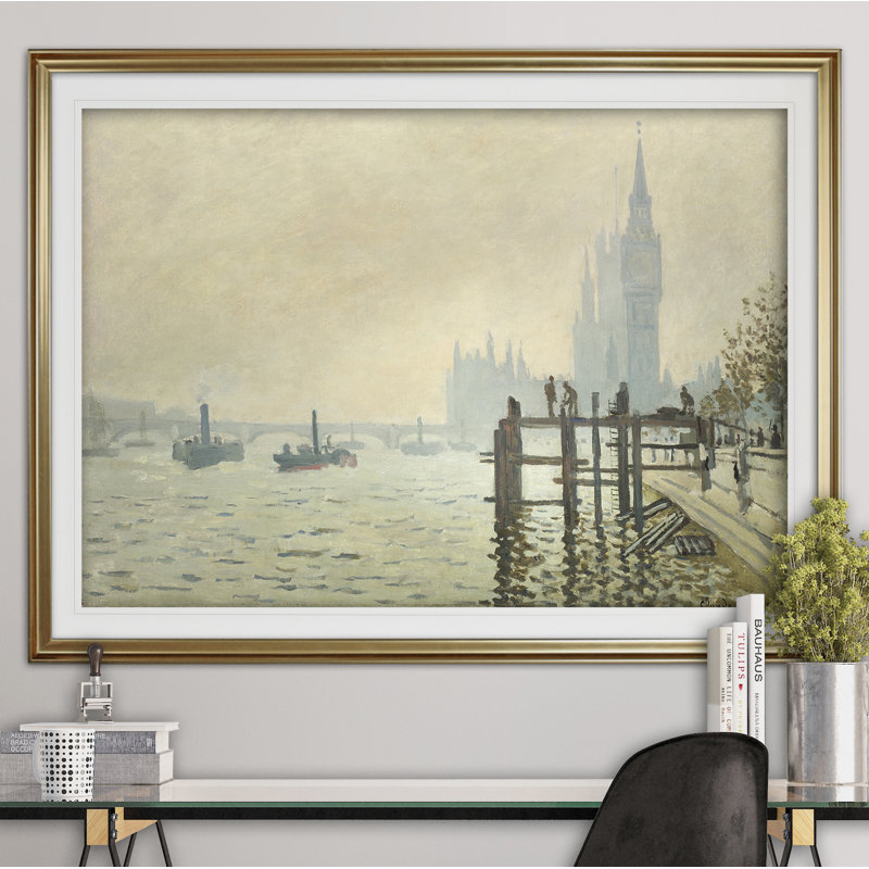 « thames ci-dessous westminster » par claude monet imprimé, Cadre doré, H 28 po x l 38 po x P 1,5 po