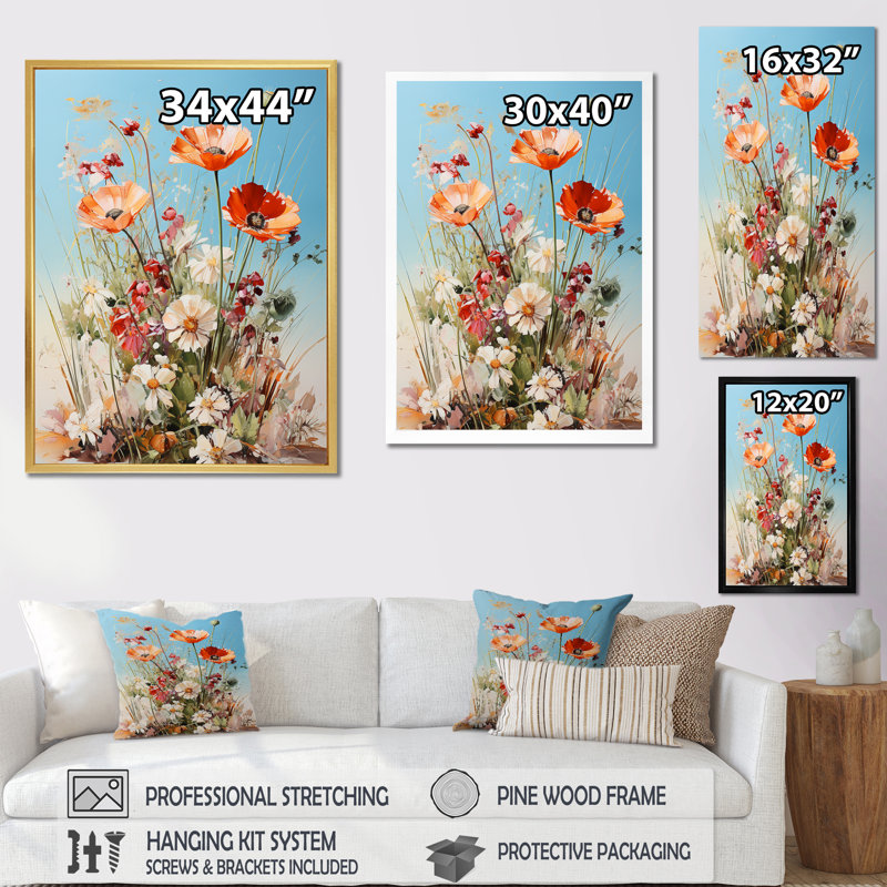 Œillets mauves, charme de campagne sur toile, H 40 po x l 30 po x P 1,5 po, Cadre flottant doré