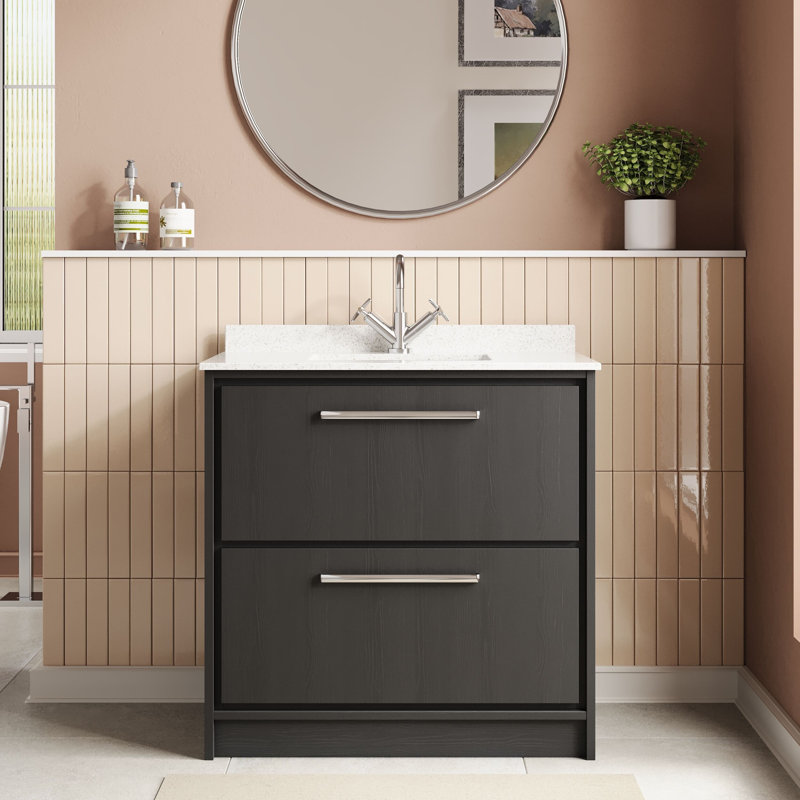Tishay Bathroom Vanity, Graphite Grey Woodgrain, 82cm W